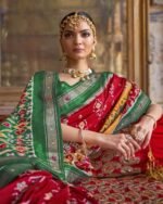 Ikat Print Saree with Contrast Zari Border - Image 3