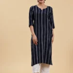 Navy Blue Woven Design Rayon Straight Kurta