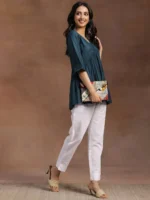 Green Solid Rayon A-line Kurti - Image 3