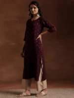 Wine Woven Design Viscose Rayon Straight Kurta - Image 4