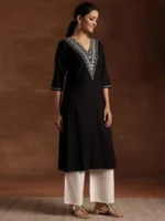 Black Yoke Design Rayon A-Line Kurta - Image 3