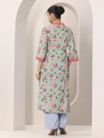 Blue Printed Cotton Blend Straight Kurta - Image 4