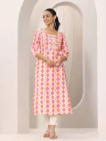 Orange Printed Silk Blend Straight Kurta - Image 3
