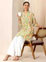 Multicoloured Printed Cotton Blend Straight Short Kurti - Image 3