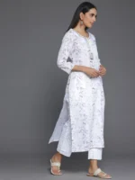 Off White Printed Cotton Straight Kurta - Image 3