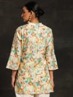 Beige Printed Silk Blend Straight Kurtis - Image 2