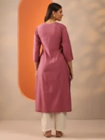Mauve Embroidered Silk Blend Straight Kurta - Image 3