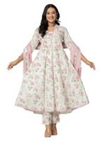 Women's Cotton Printed Anarkali Kurta with Palazzo Pants and Dupatta - Image 3