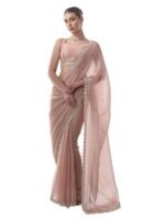 Women's Chiffon All Over Fix Diamond & Lace Work Saree With Art Silk Matching Unstitched Blouse Piece