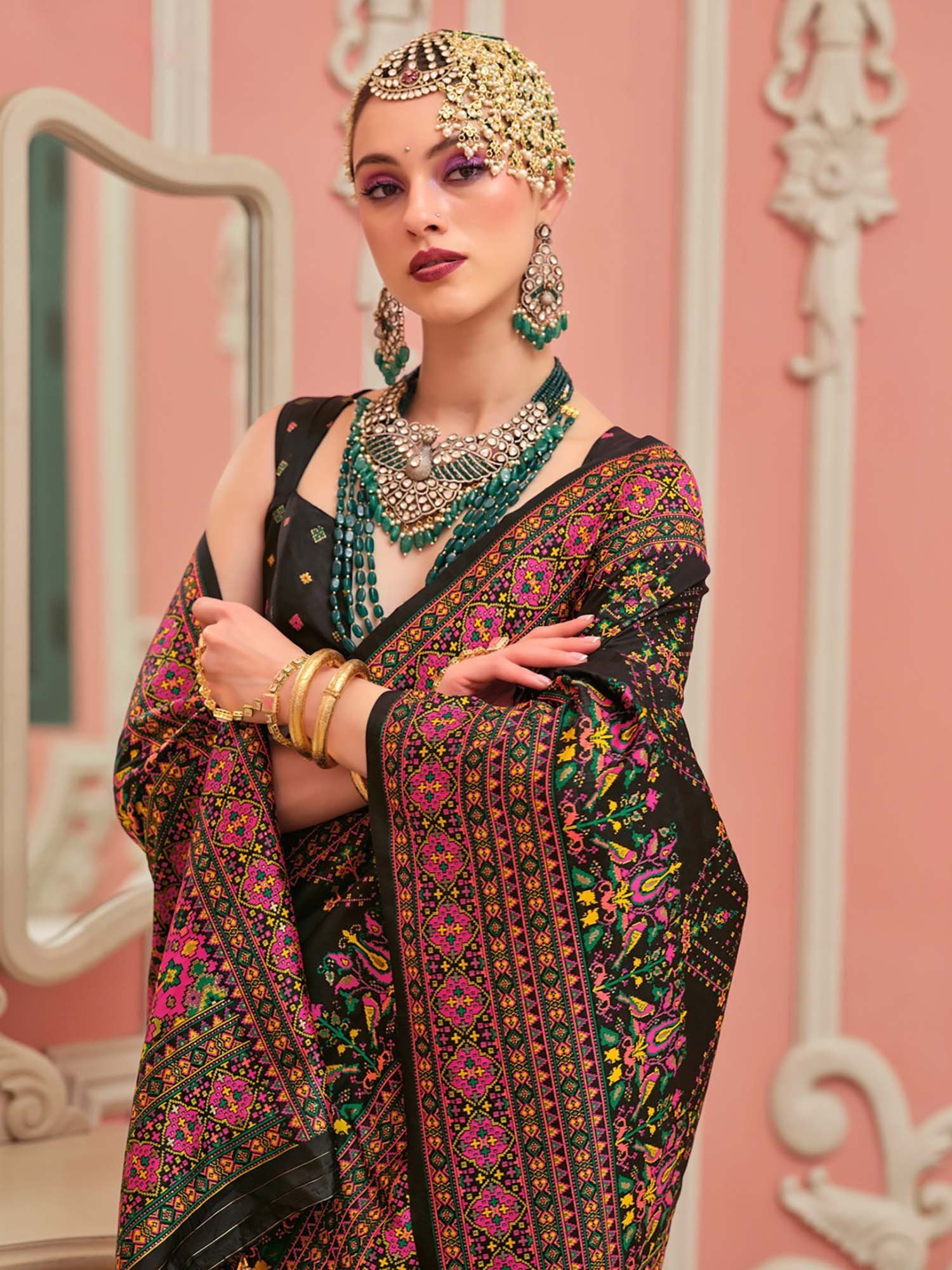 657bf6dKSHMR429RW_1.jpg Womens Silk Blend Black Woven Design Saree with Unstitched Blouse - Image 1