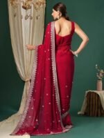 Women's Georgette Embroidered Saree With Unstitched Blouse - Image 4