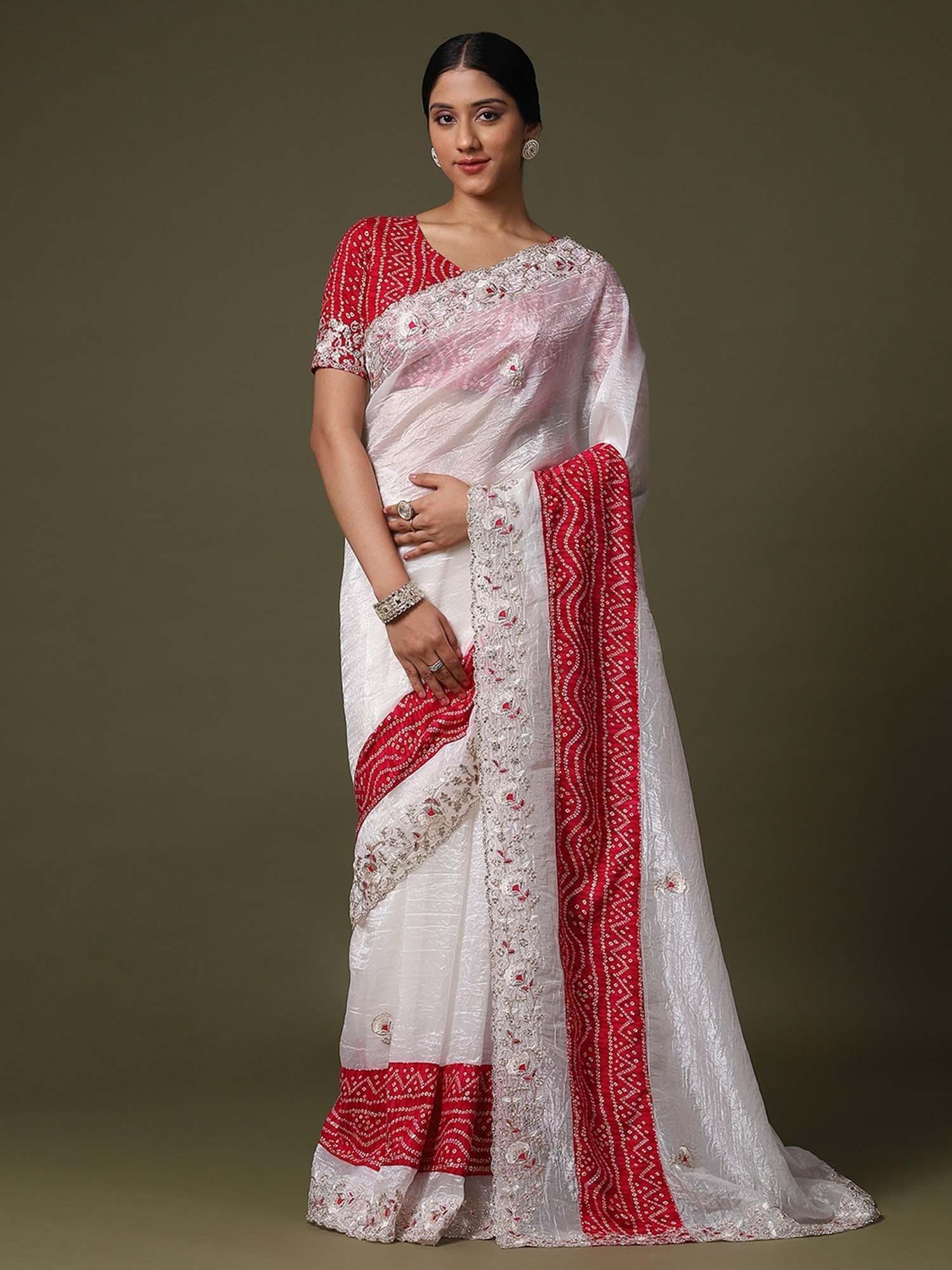 94bdfeaANIKA1602-AG_1.jpg Womens Tissue White Embellished Designer Saree With Unstitched Blouse - Image 1