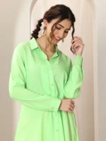 Green Solid Rayon Straight Short Kurti - Image 5