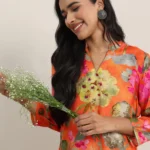 Orange Printed Silk Blend Tunic