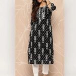 Black Embellished Cotton Straight Kurta