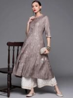 Grey Printed Cotton Silk Kurta - Image 2