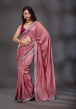 Peach Threadwork Raw Silk Saree - Image 2