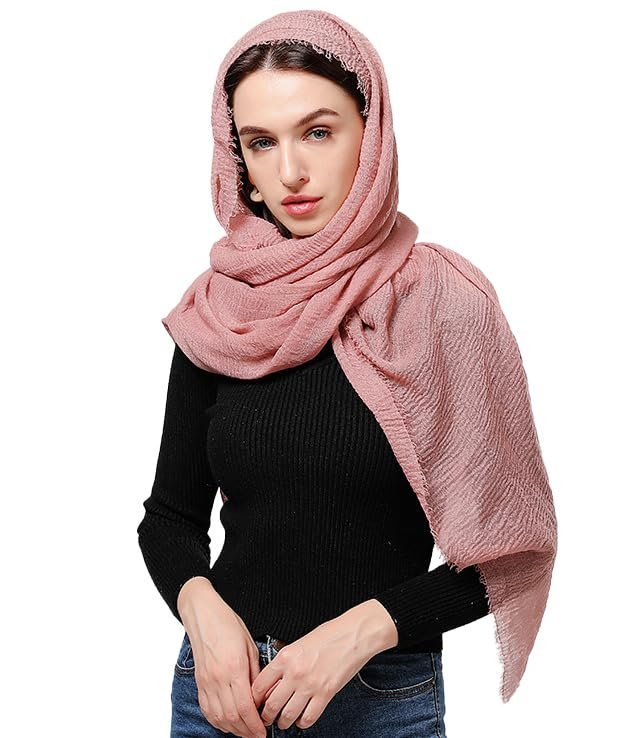51rLS47uMgL.jpg Women's UV Protection Premium Light Weight Wrinkle Ironless Crinkle Cotton Hemp Summer Scarf Stoles Shawl head scarves for girls - Image 1